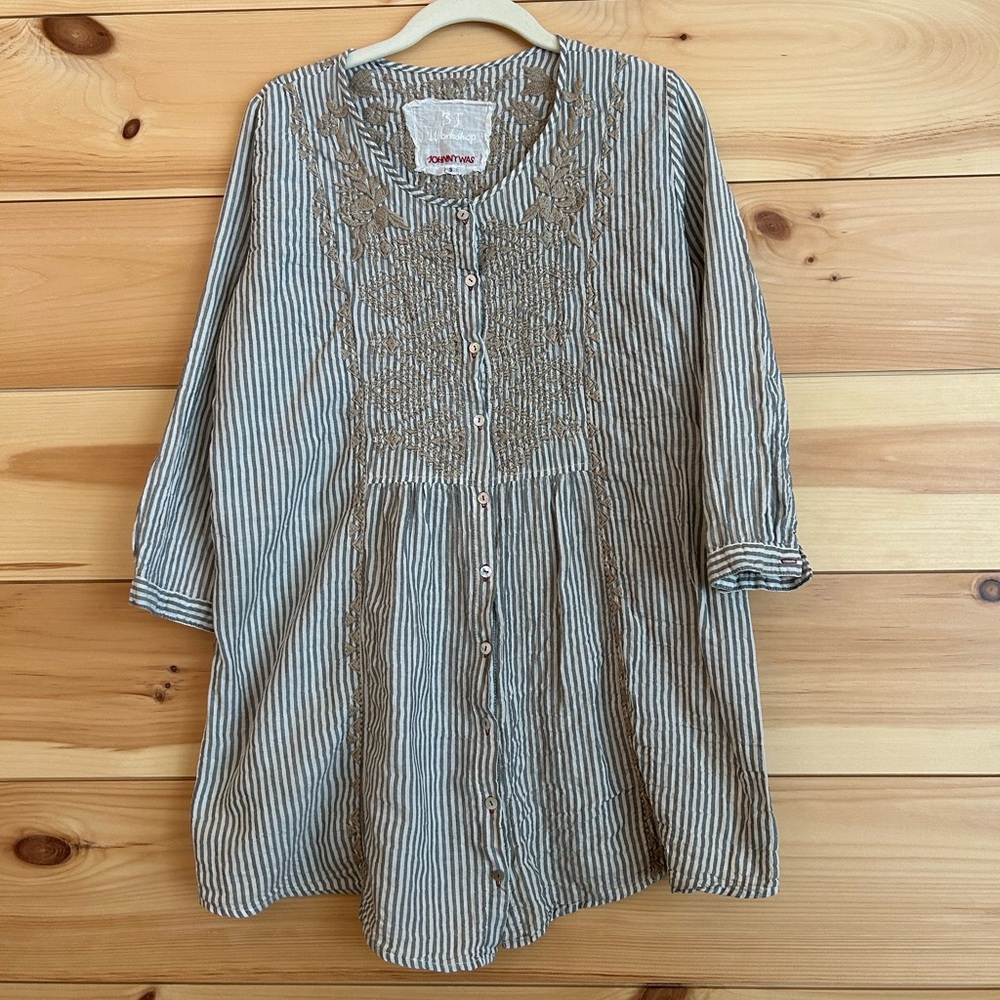 Johnny Was 3J Workshop Embroidered Peasant Tunic Blouse